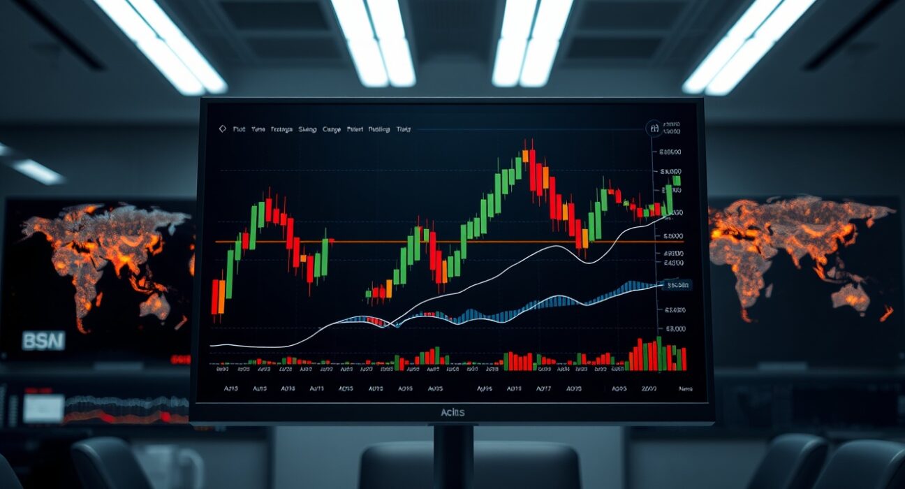 Data analysis of Bitcoin World's top cryptocurrency gainers and losers on a financial monitor.