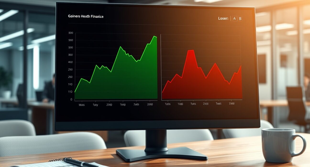 Professional analysis of Bitcoin World's top cryptocurrency gainers and losers on a financial data dashboard.