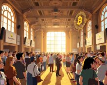 Attendees networking at the Bitcoin World Disrupt 2026 conference in San Francisco.