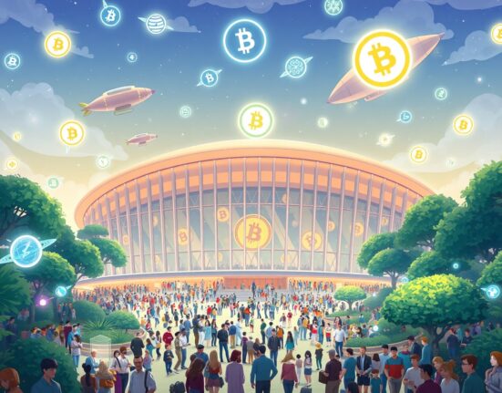 Bitcoin World Disrupt 2026 conference in San Francisco with attendees networking and viewing tech displays