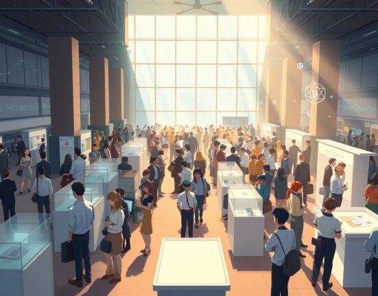 Strategic exhibit table setup for building a sales pipeline at Bitcoin World Disrupt 2026 tech conference.