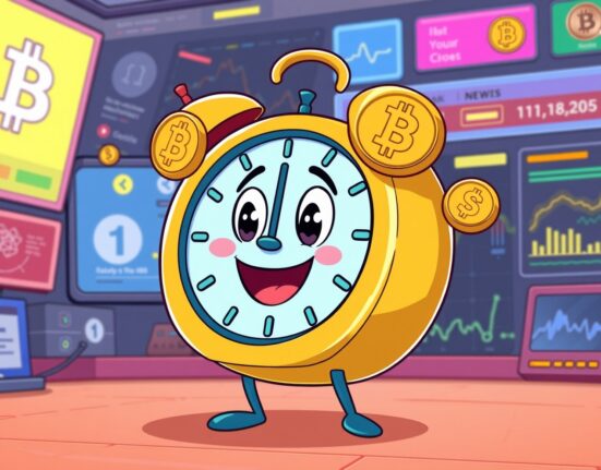 Bitcoin World cryptocurrency news service schedule with digital clock and crypto symbols