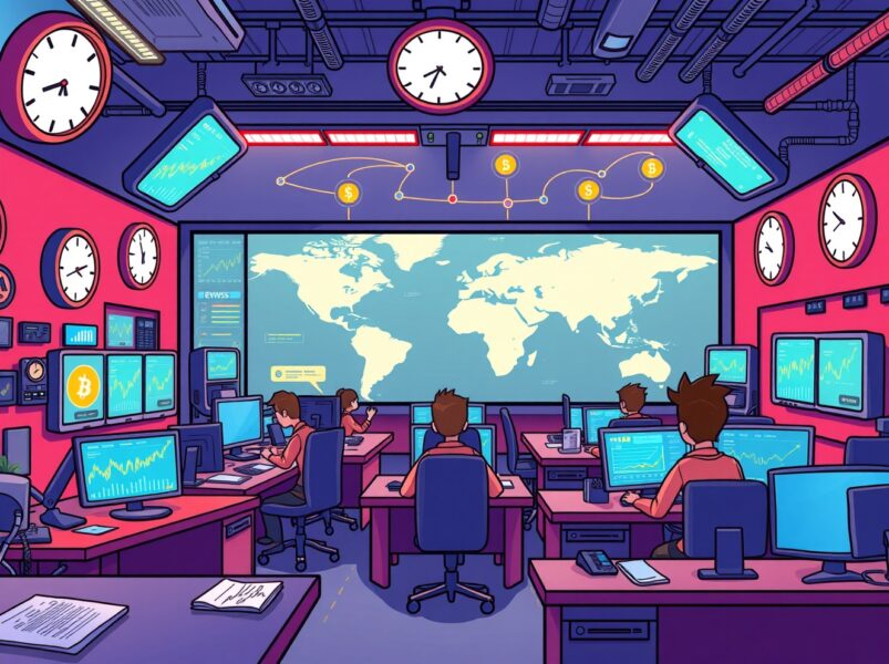 Bitcoin World cryptocurrency news service schedule with digital clock and crypto symbols