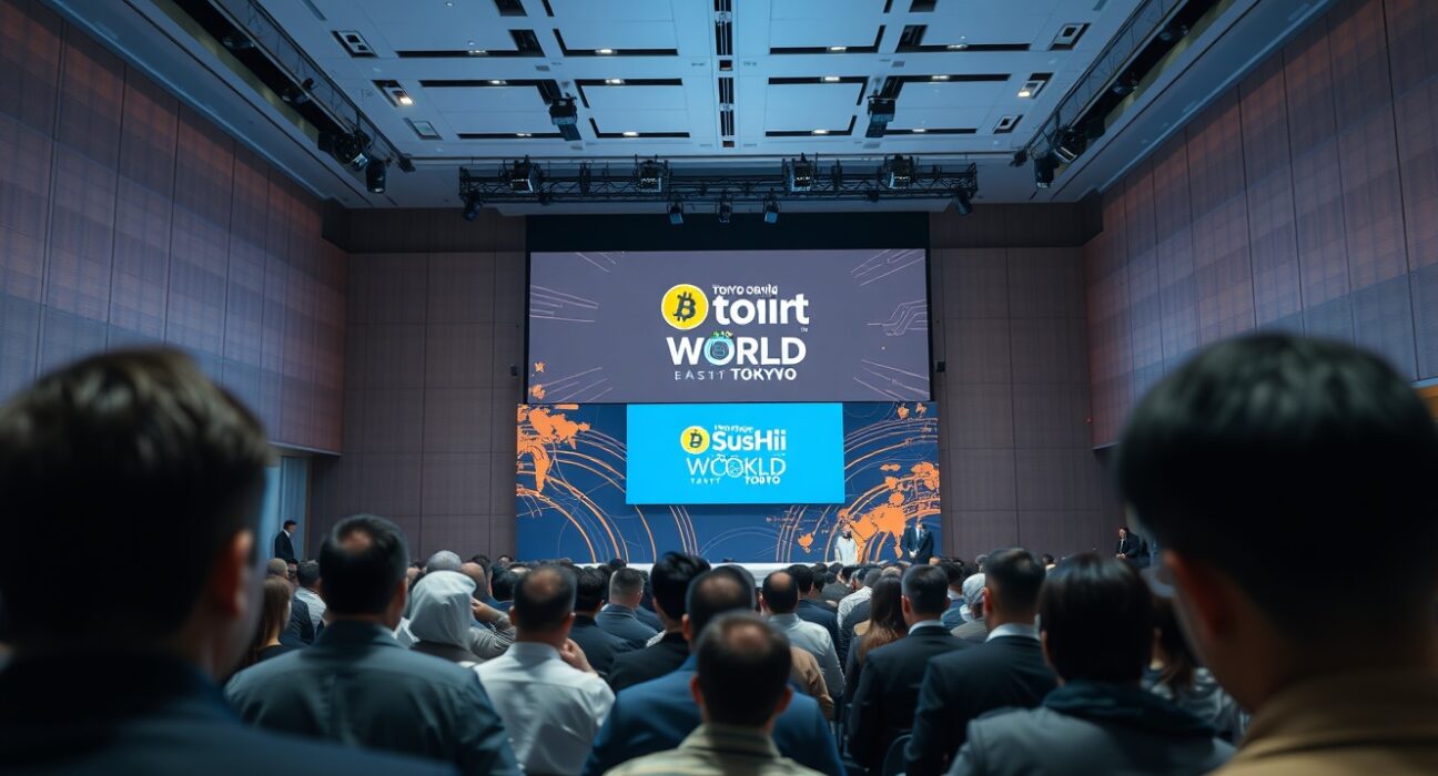 Bitcoin World and SusHi Tech Tokyo conference stage at Tokyo Big Sight during the 2026 innovation event.