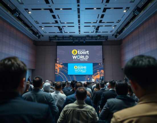 Bitcoin World and SusHi Tech Tokyo conference stage at Tokyo Big Sight during the 2026 innovation event.