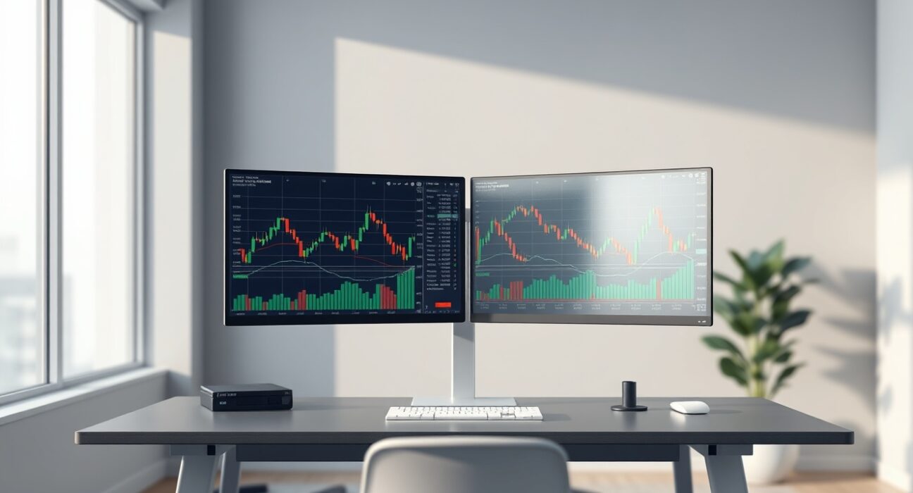 Analysis of top cryptocurrency gainers and losers on a professional trading desk monitor.