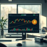 Cryptocurrency trading chart on a monitor with Bitcoin symbol, representing market analysis
