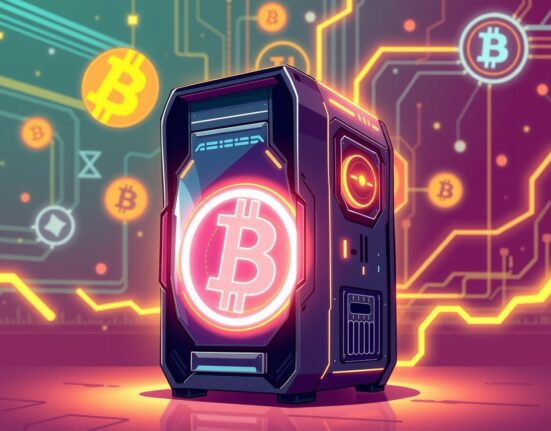 A cartoon illustration of Bitdeer's new next-generation Bitcoin miner, symbolizing enhanced efficiency and advanced cryptocurrency mining technology.