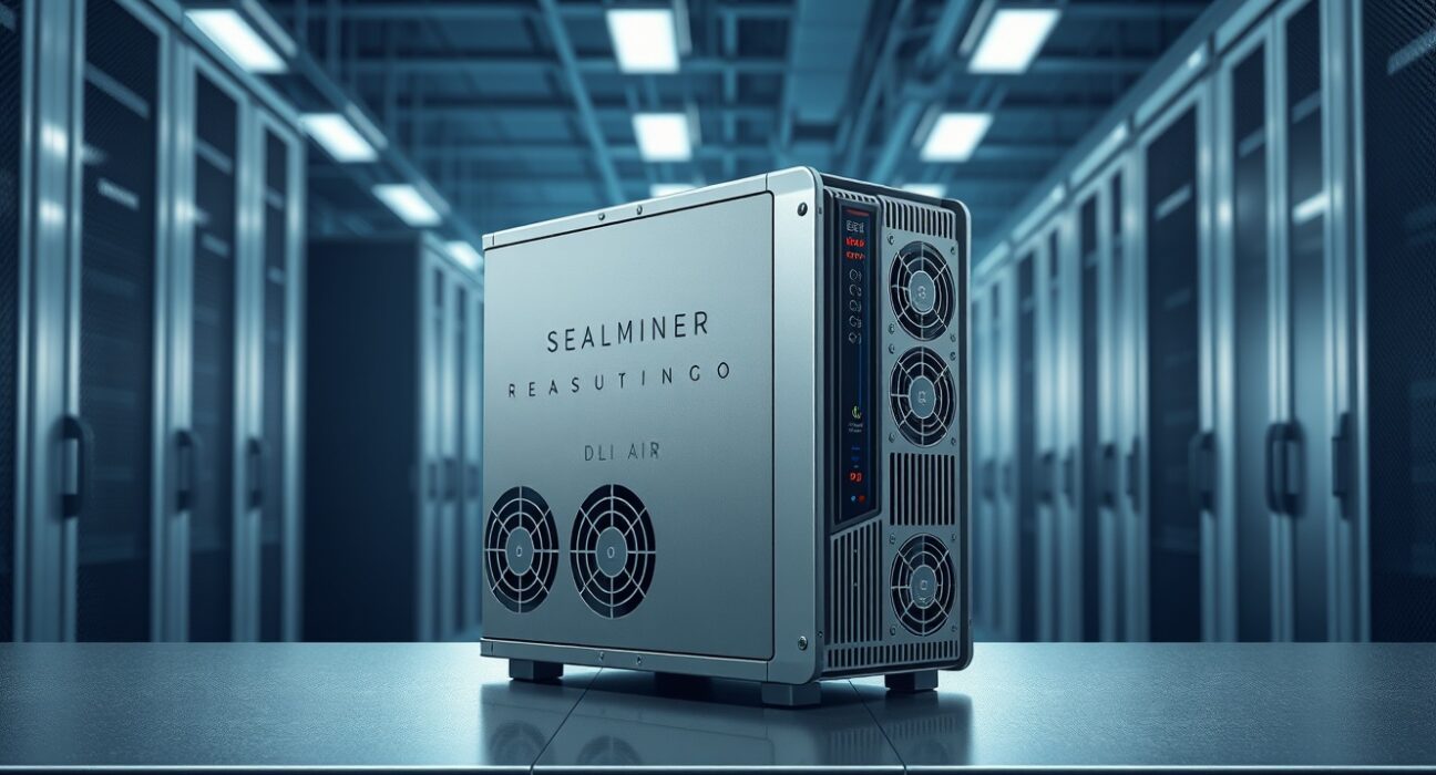The new Bitdeer SEALMINER DL1 Air cryptocurrency miner for Litecoin and Dogecoin.