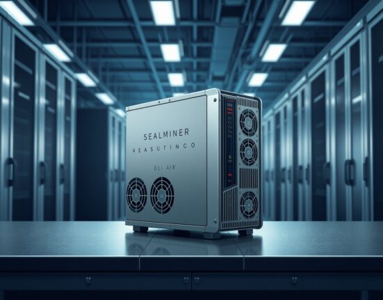 The new Bitdeer SEALMINER DL1 Air cryptocurrency miner for Litecoin and Dogecoin.