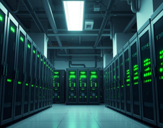 Bitdeer Bitcoin mining facility with rows of active ASIC miners, representing industrial cryptocurrency operations.