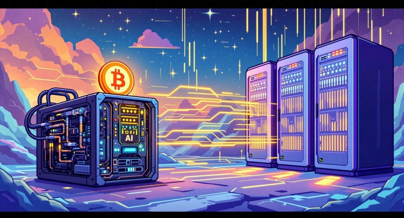 A visual metaphor for Bitfarms' strategic shift towards Bitfarms AI and high-performance computing, illustrating evolution from mining to data processing.