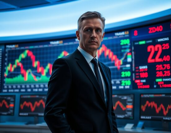 BitForex founder Garrett Jin standing in front of digital trading screens displaying ZEC price charts.