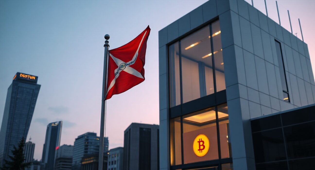 Bitget explores licensed crypto presence in Bhutan, a modern financial district with Bhutanese flag