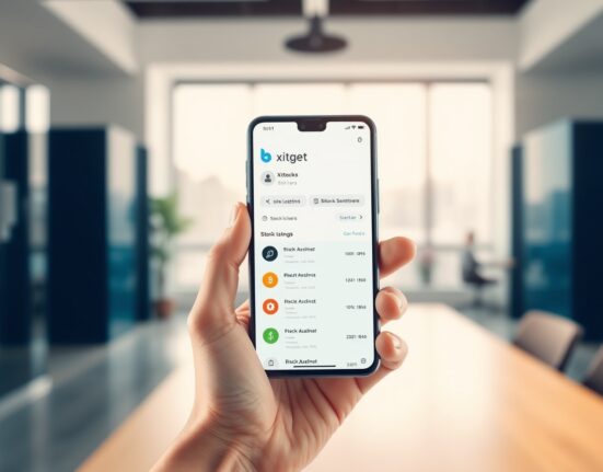 Smartphone displaying Bitget Wallet with Kraken xStocks stock token integration in a professional setting