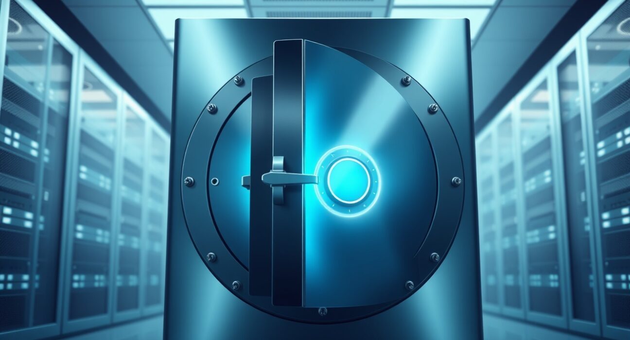 Secure digital vault representing BitGo's $81.6 billion cryptocurrency custody holdings.