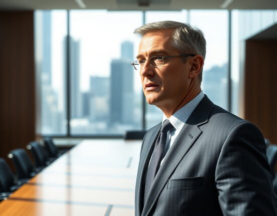 BitGo CEO Mike Belshe in a corporate boardroom delivering a formal statement