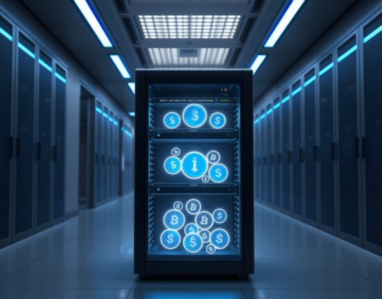 Secure data center server rack representing BitGo's new institutional stablecoin issuance infrastructure.