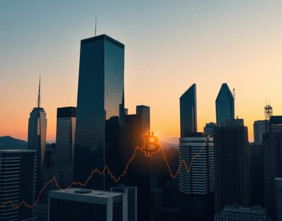 BitGo Q2 revenue growth chart overlay on financial district skyline