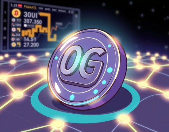 A cartoon illustration showing a temporary halt for 0G deposits and withdrawals on Bithumb for a mainnet upgrade.