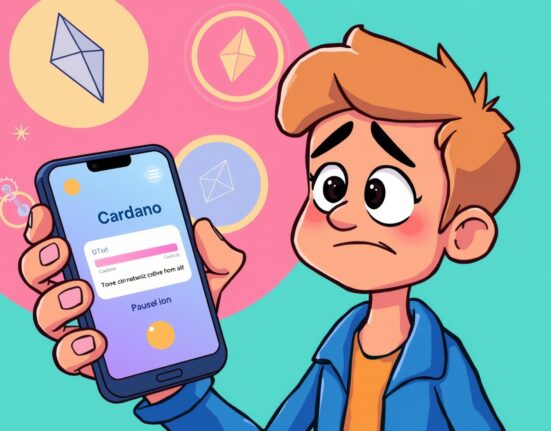 Bithumb ADA suspension announcement showing paused Cardano transactions on mobile app