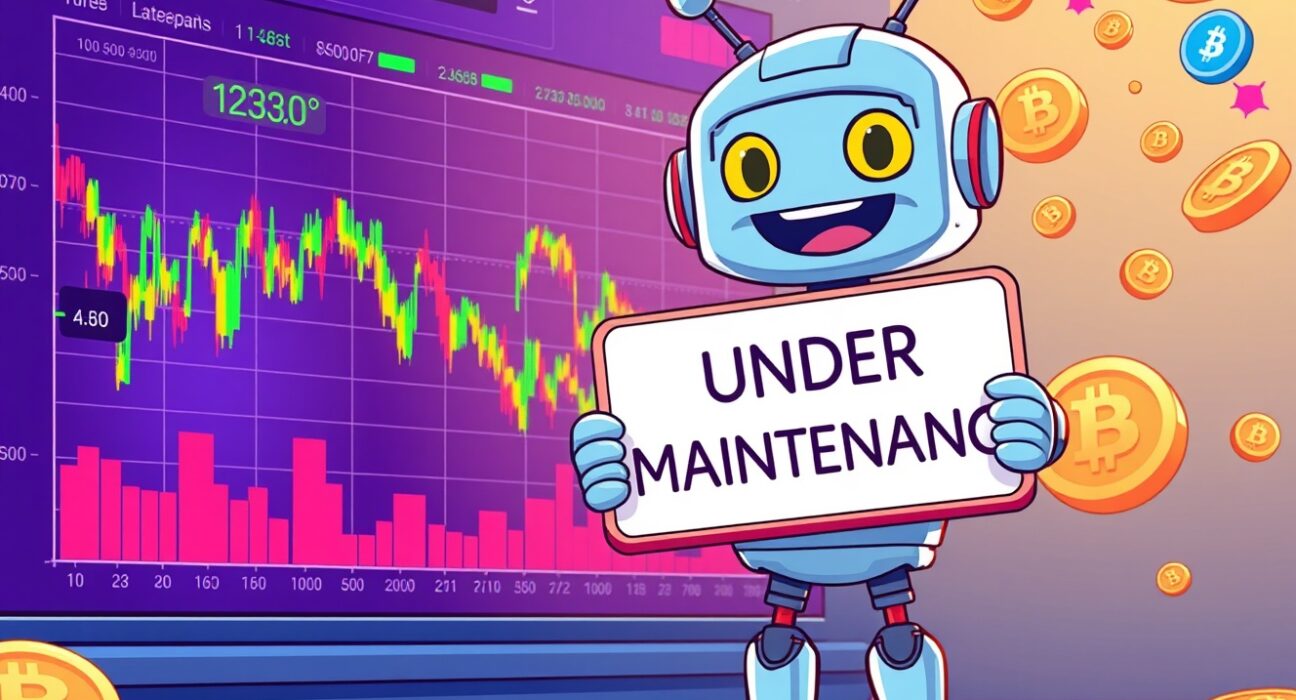 Bithumb AI16Z suspension maintenance cartoon showing token upgrade process