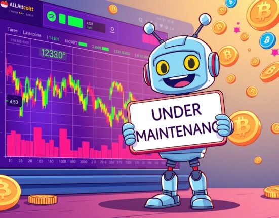 Bithumb AI16Z suspension maintenance cartoon showing token upgrade process