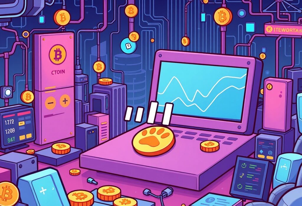 A cartoon illustration showing a temporary halt on a crypto exchange for a network upgrade, emphasizing the Bithumb BERA suspension.