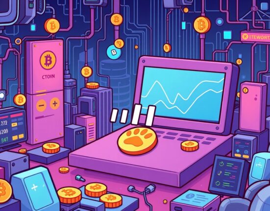 A cartoon illustration showing a temporary halt on a crypto exchange for a network upgrade, emphasizing the Bithumb BERA suspension.