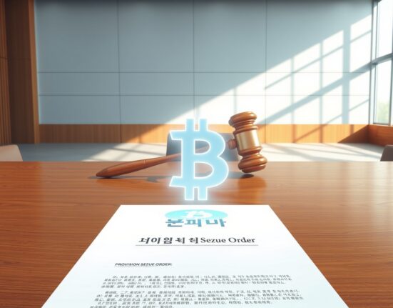 Legal proceedings for Bithumb's Bitcoin seizure case in a South Korean courtroom.
