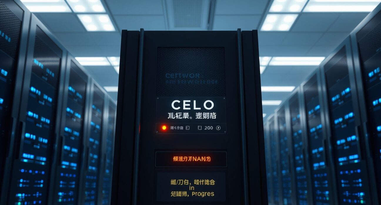 Bithumb cryptocurrency exchange server room during CELO network maintenance in Seoul