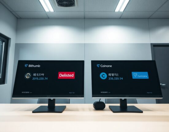 Bithumb and Coinone exchange interfaces showing HIGH token delisting alert