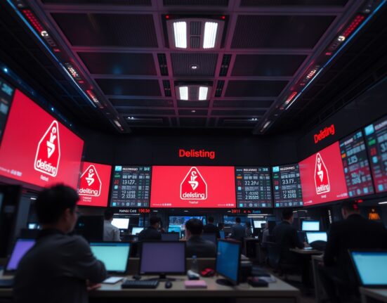 Digital trading screens at a Seoul crypto exchange showing a delisting warning for Eclipse (ES) token.
