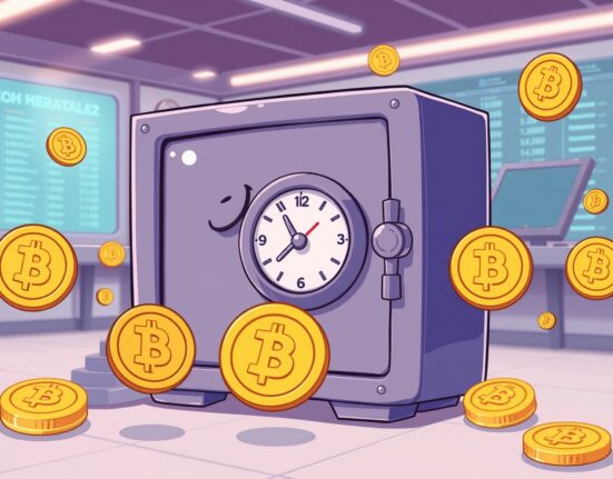 Bithumb crypto deposits and withdrawals temporarily paused for a security audit, illustrated as a vault resting.