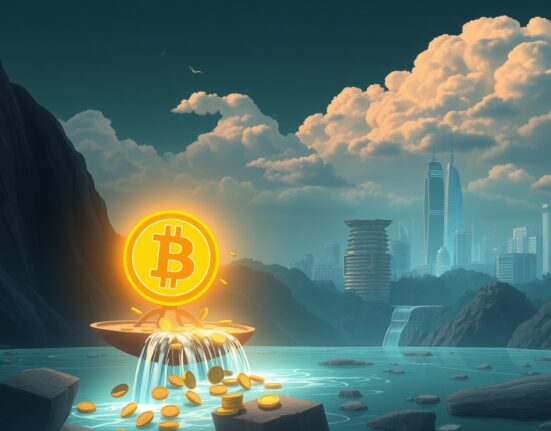 Conceptual Ghibli-style art representing the risk and volatility behind Bithumb's forced crypto lending liquidations.