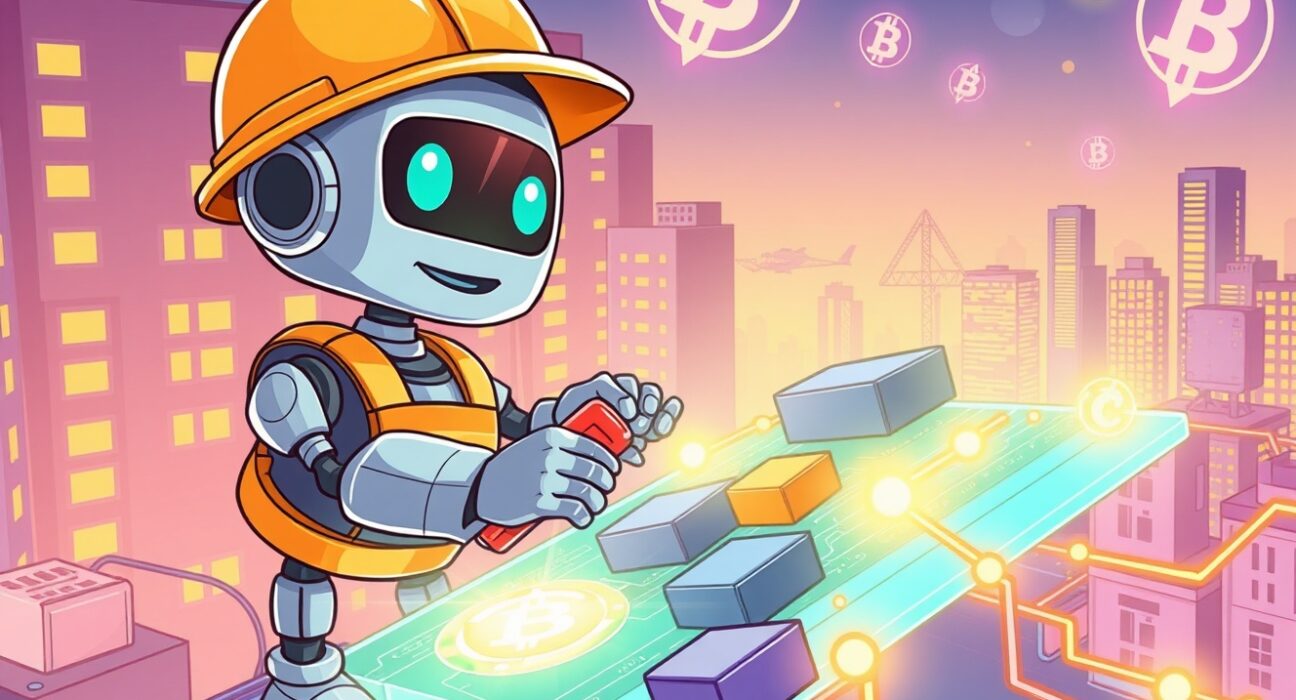 Cartoon illustration of a network upgrade causing a temporary Bithumb CSPR suspension for maintenance.