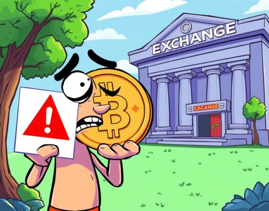 Bithumb CTXC investment warning illustration showing concerned investor with warning symbols