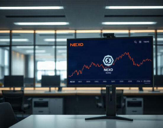 Bithumb exchange trading screen showing NEXO/KRW pair with revised listing time