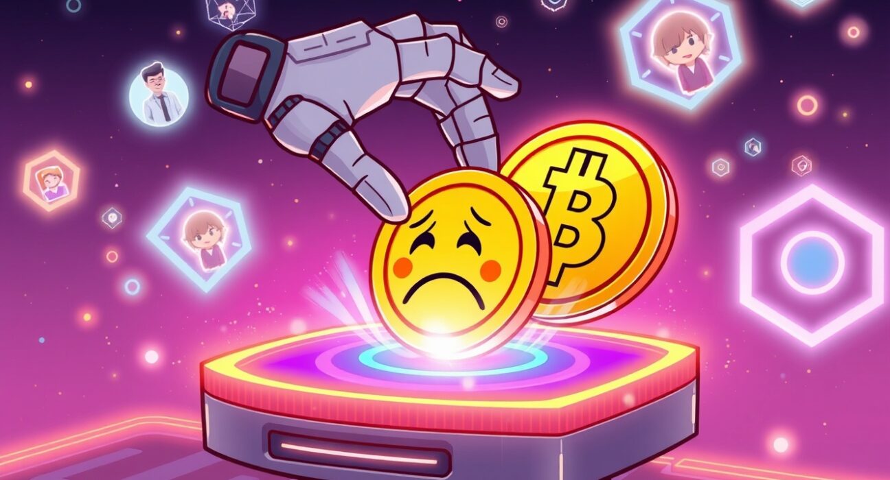 A cartoon illustration of the Elixir token being delisted from the Bithumb cryptocurrency exchange platform.