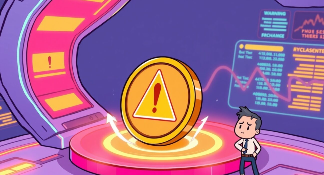 Cartoon illustration of the Bithumb delist Klaydice decision, showing a token being removed from an exchange.