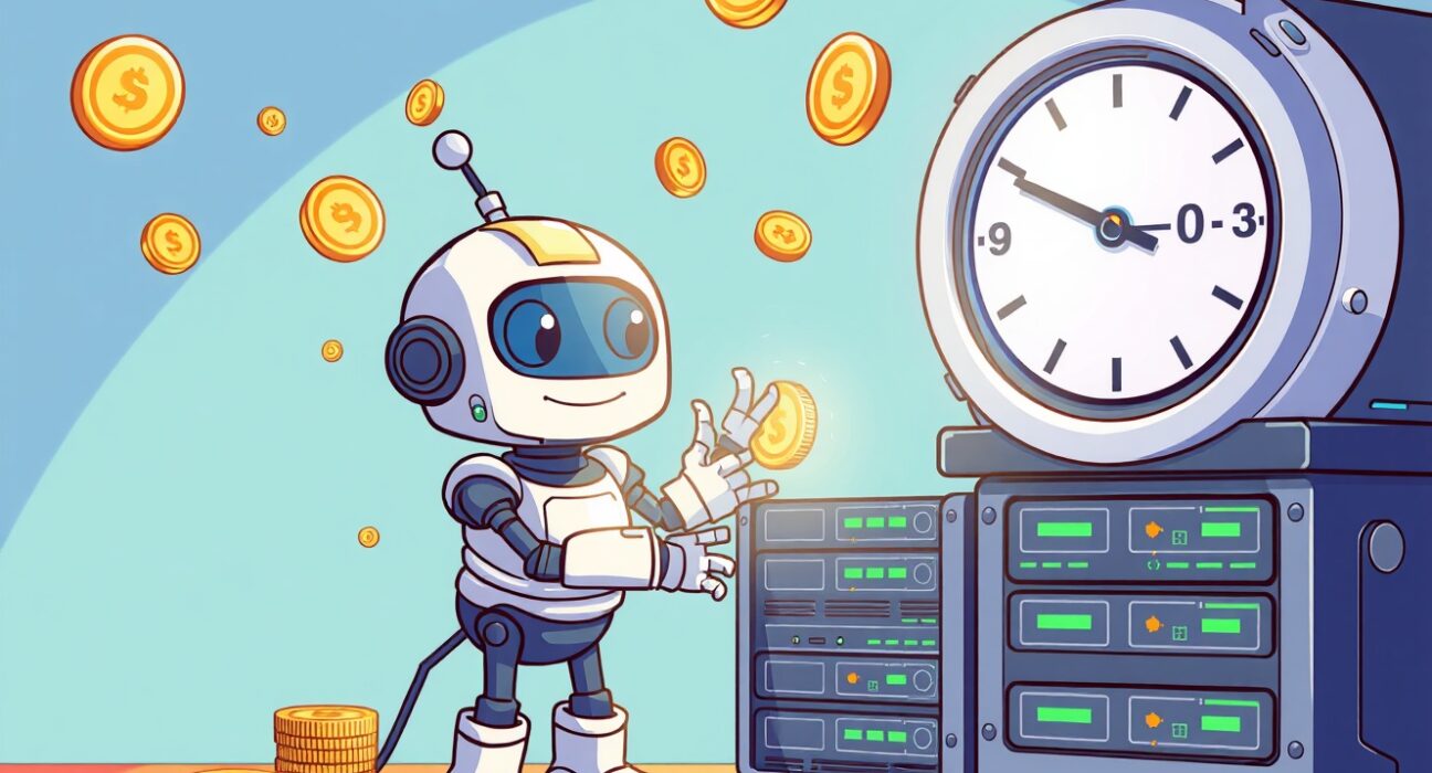 Bithumb digital asset withdrawals maintenance period illustrated with friendly robot and floating coins
