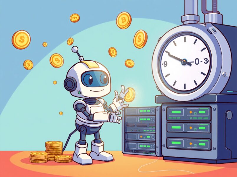 Bithumb digital asset withdrawals maintenance period illustrated with friendly robot and floating coins