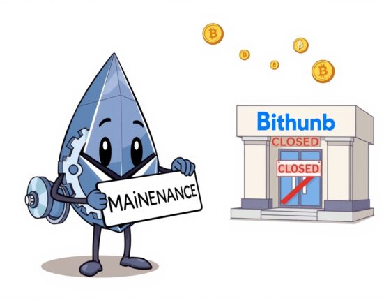 A cartoon illustrating the temporary Bithumb Ethereum suspension for network maintenance.