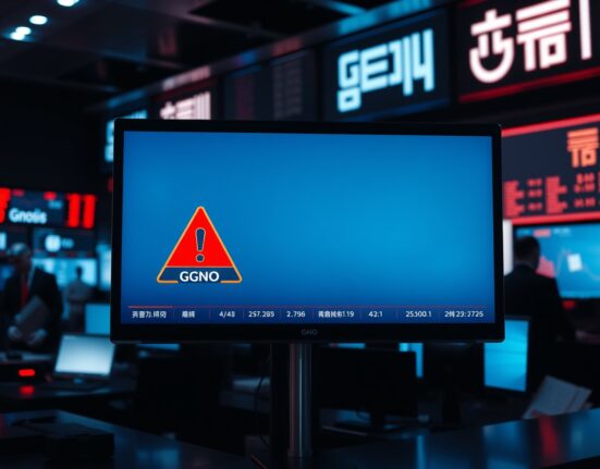 Bithumb exchange monitor displaying a red warning alert for Gnosis (GNO) token delisting