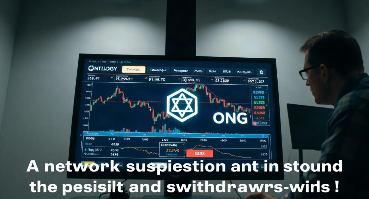Bithumb exchange suspension announcement on a trading screen with ONT and ONG tokens