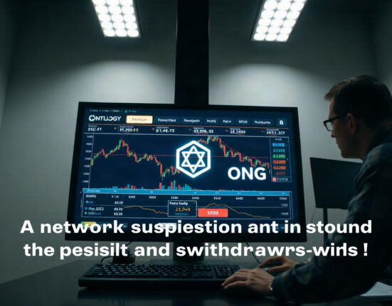 Bithumb exchange suspension announcement on a trading screen with ONT and ONG tokens