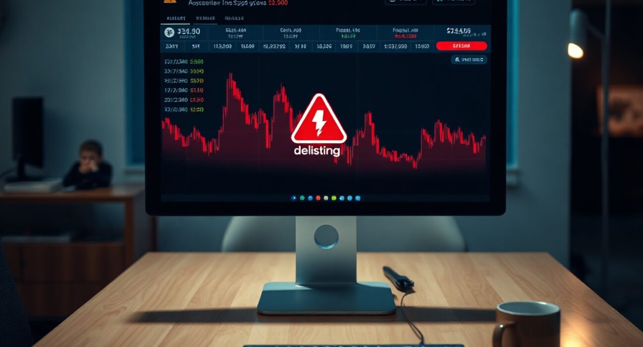 Bithumb exchange interface showing a delisting warning alert for Humanity (H) token