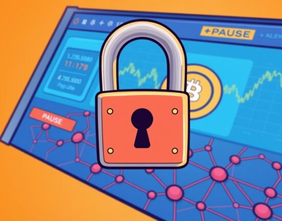 Cartoon showing a temporary Bithumb IP suspension for a crucial network upgrade, ensuring system stability and security.
