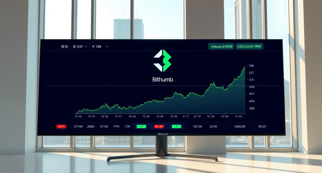 Bithumb exchange interface showing Katana KAT KRW trading pair announcement in professional setting