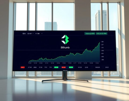 Bithumb exchange interface showing Katana KAT KRW trading pair announcement in professional setting